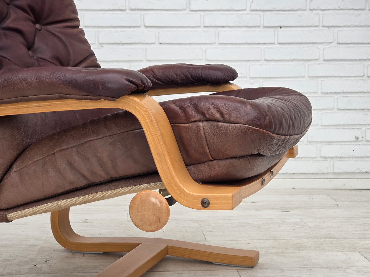 1970s, Scandinavian adjustable armchair, furniture leather, bentwood.