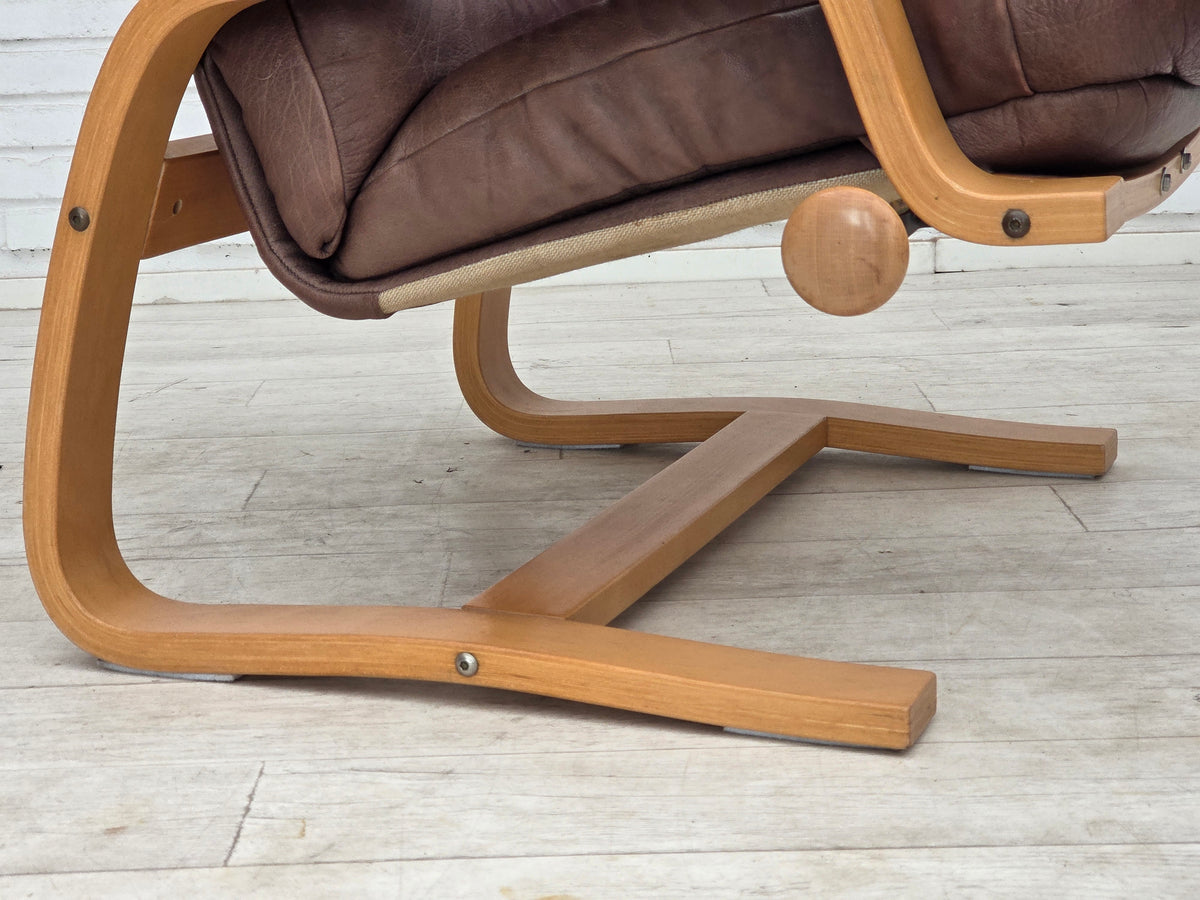 1970s, Scandinavian adjustable armchair, furniture leather, bentwood.