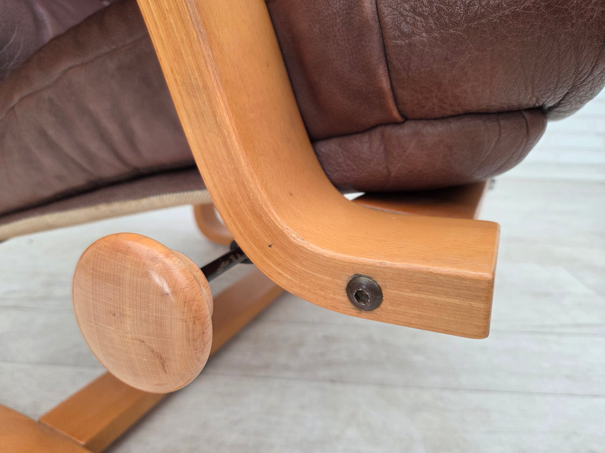 1970s, Scandinavian adjustable armchair, furniture leather, bentwood.