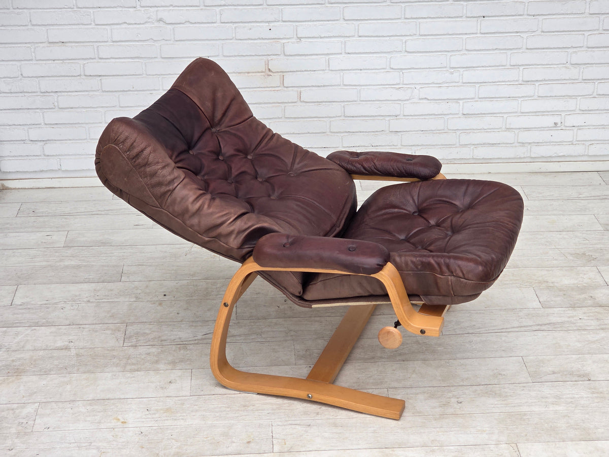 1970s, Scandinavian adjustable armchair, furniture leather, bentwood.