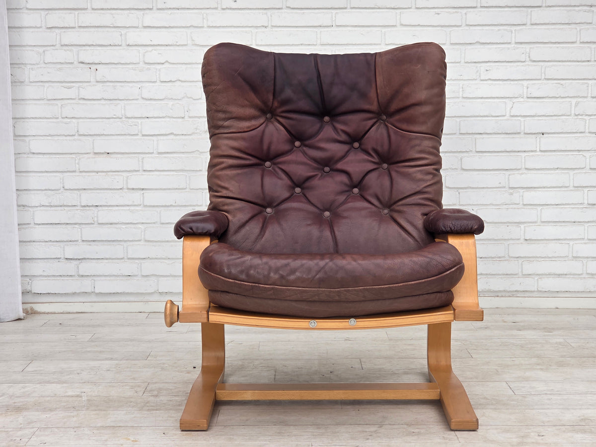 1970s, Scandinavian adjustable armchair, furniture leather, bentwood.