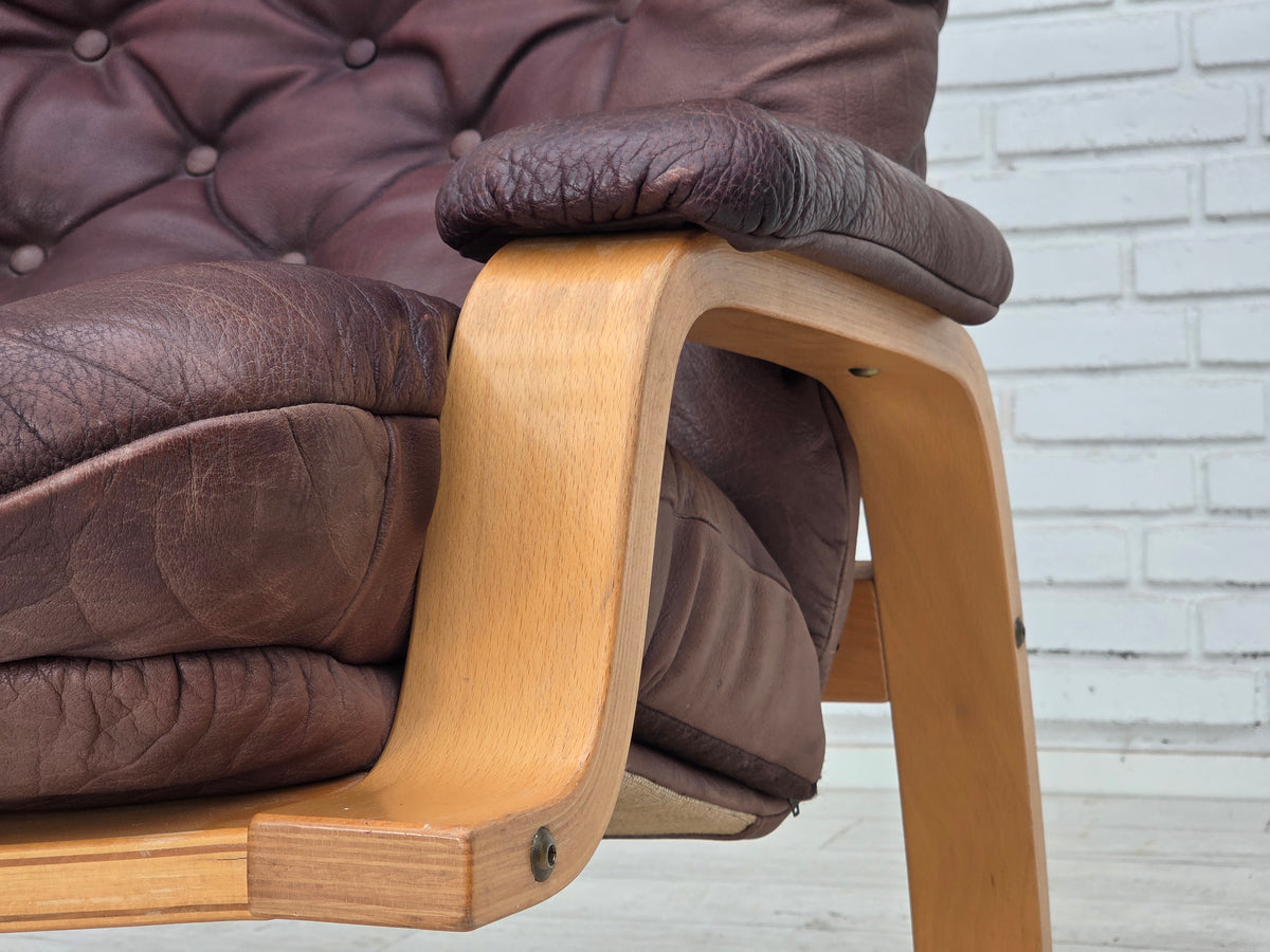 1970s, Scandinavian adjustable armchair, furniture leather, bentwood.
