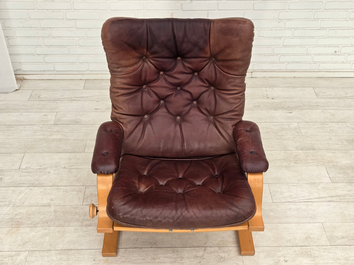 1970s, Scandinavian adjustable armchair, furniture leather, bentwood.
