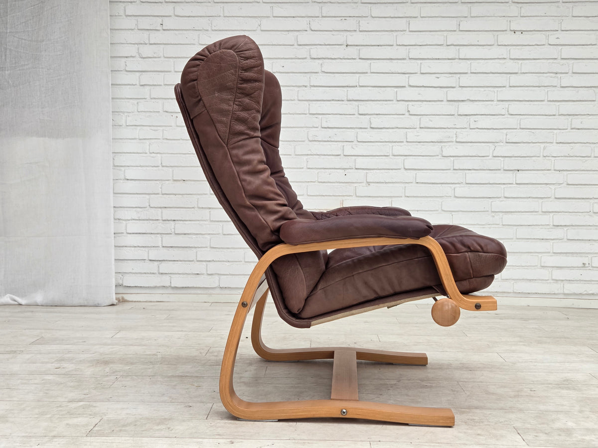 1970s, Scandinavian adjustable armchair, furniture leather, bentwood.