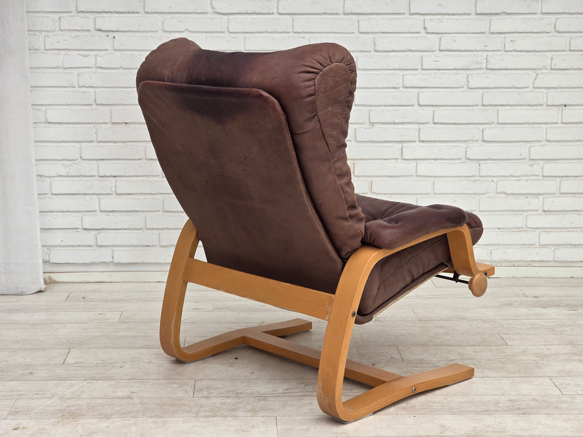 1970s, Scandinavian adjustable armchair, furniture leather, bentwood.