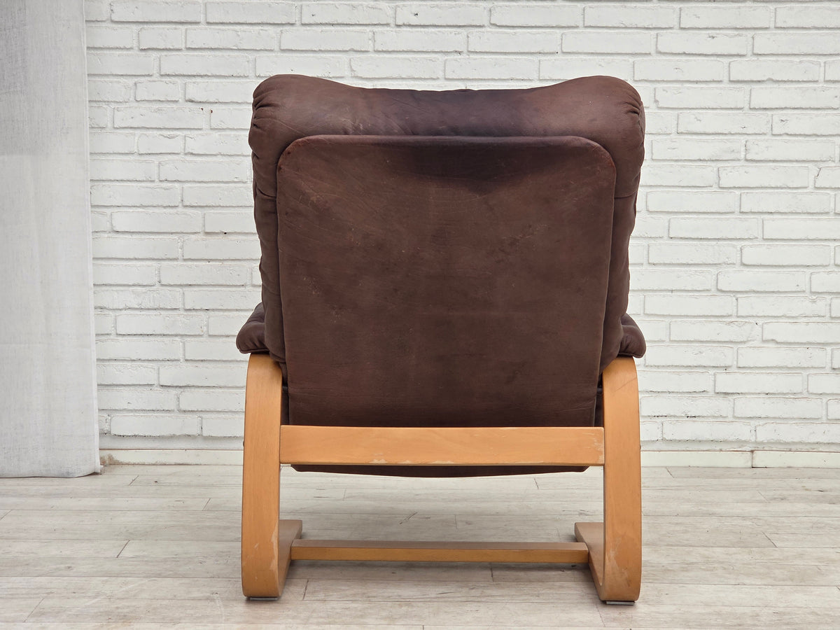 1970s, Scandinavian adjustable armchair, furniture leather, bentwood.
