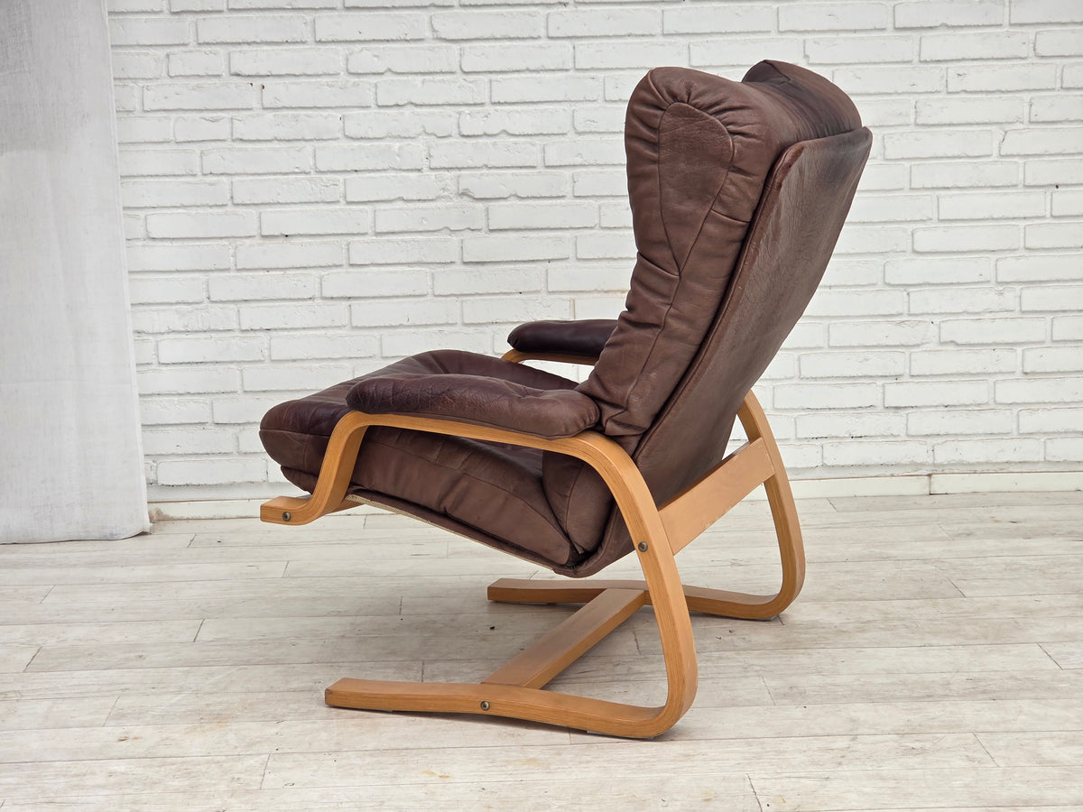 1970s, Scandinavian adjustable armchair, furniture leather, bentwood.