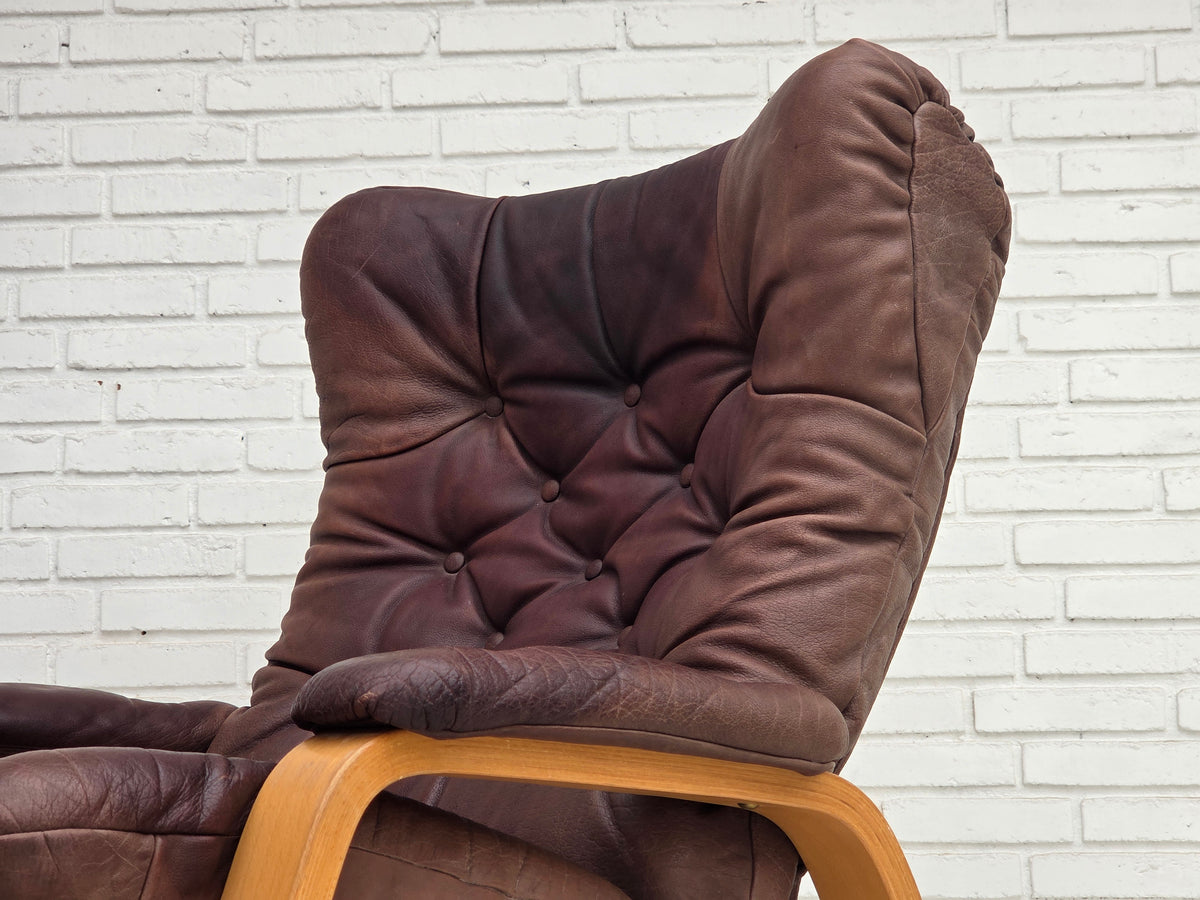 1970s, Scandinavian adjustable armchair, furniture leather, bentwood.