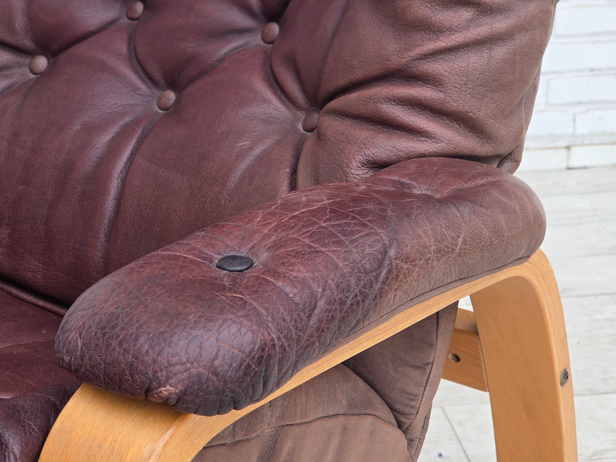 1970s, Scandinavian adjustable armchair, furniture leather, bentwood.