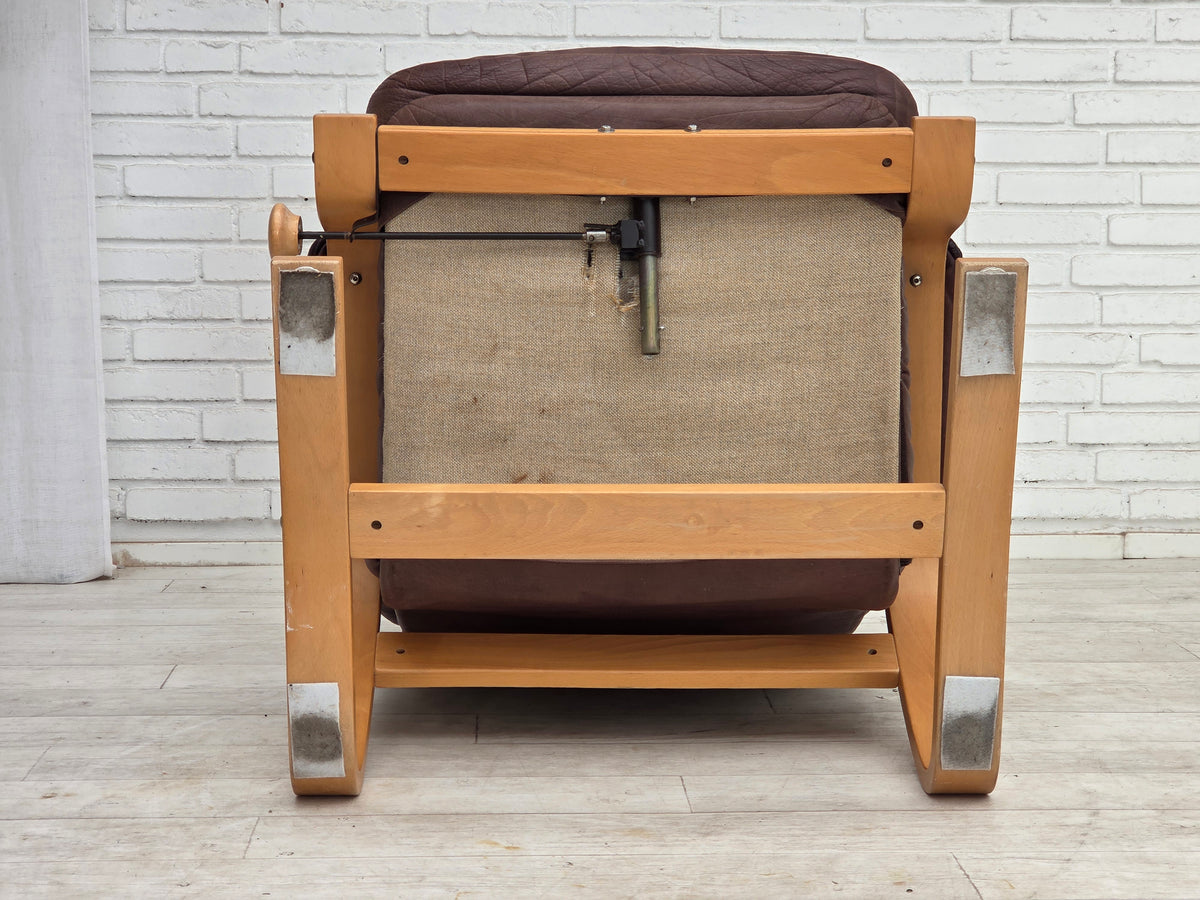 1970s, Scandinavian adjustable armchair, furniture leather, bentwood.