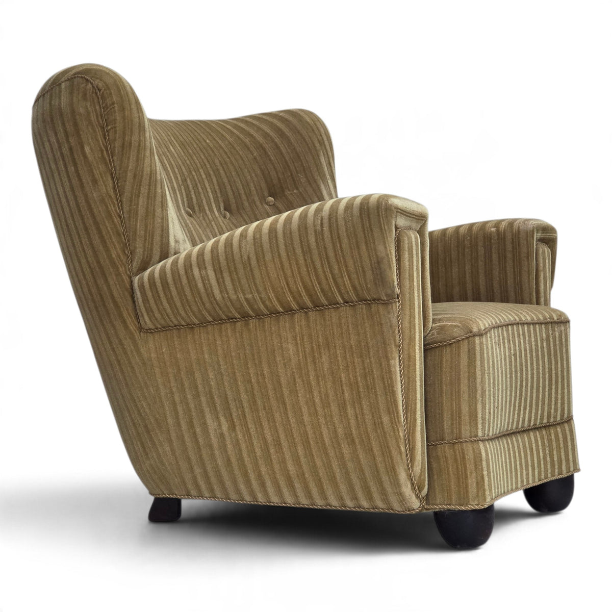 1960s, Danish relax armchair, furniture velour, oak wood.