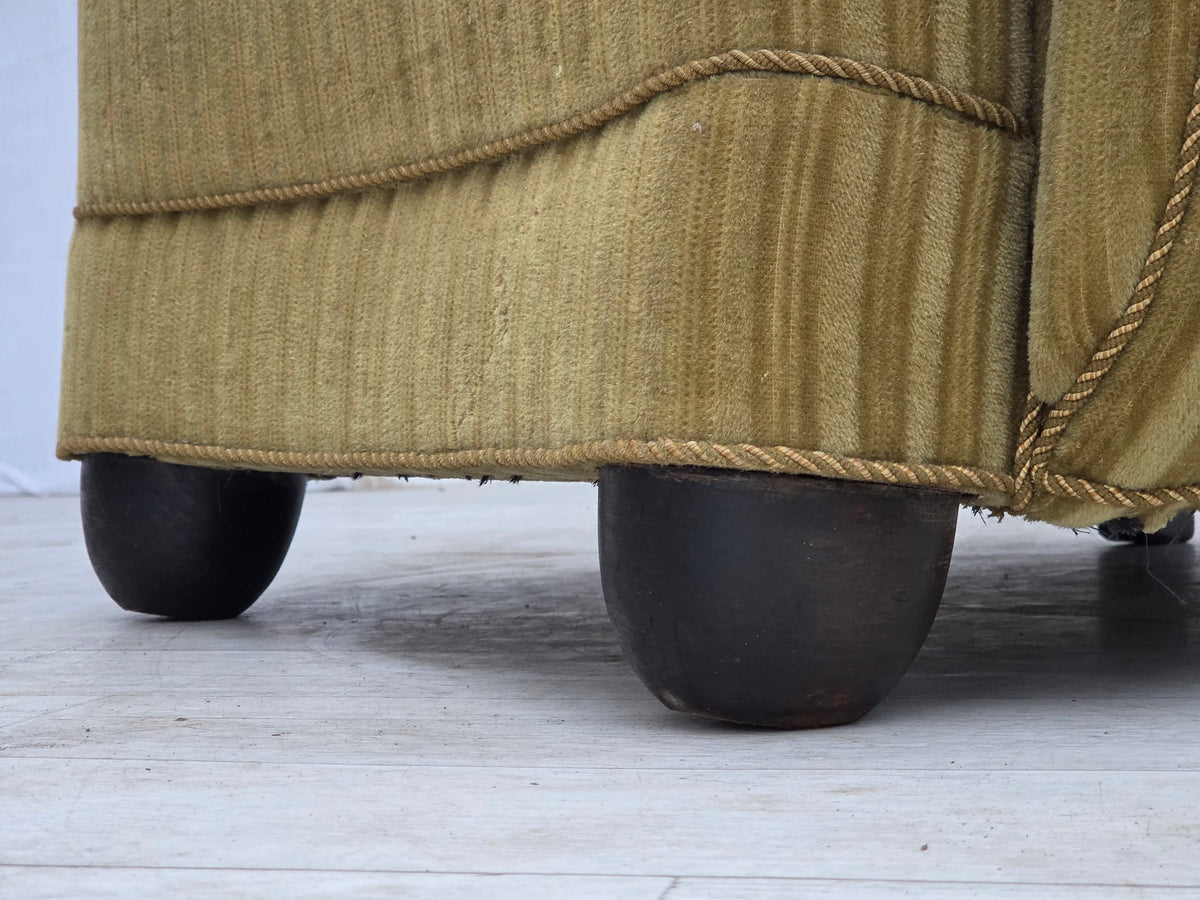 1960s, Danish relax armchair, furniture velour, oak wood.