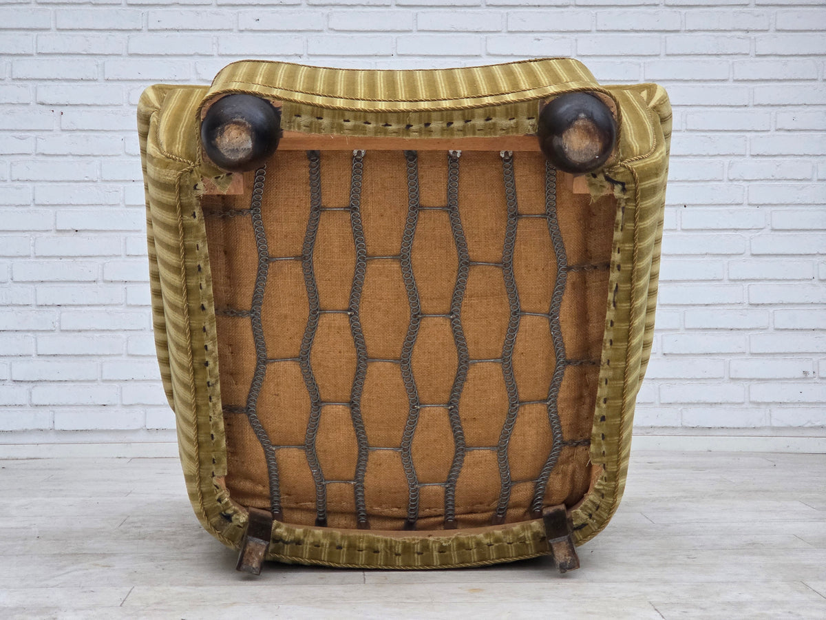 1960s, Danish relax armchair, furniture velour, oak wood.