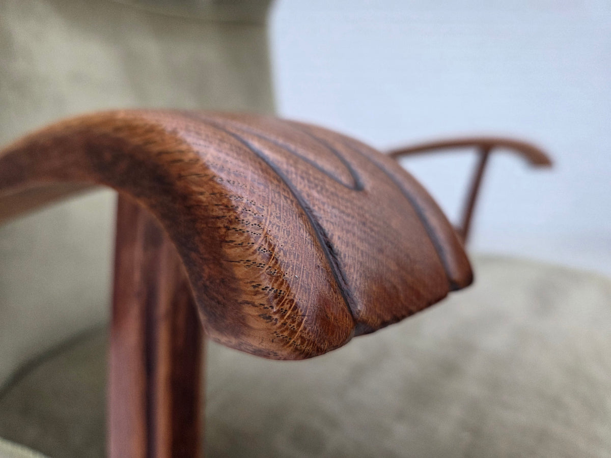 1960s, Danish highback armchair, furniture velour, oak wood.
