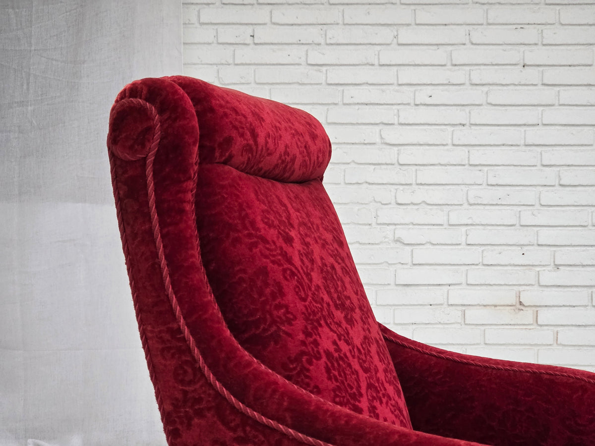 1950s, Danish vintage armchair, furniture velour, oak wood.