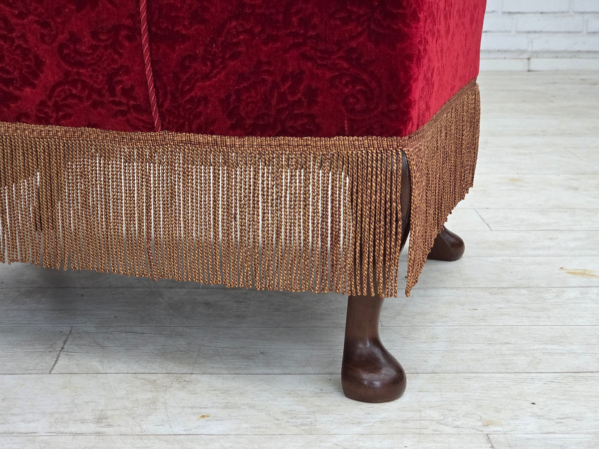 1950s, Danish vintage armchair, furniture velour, oak wood.