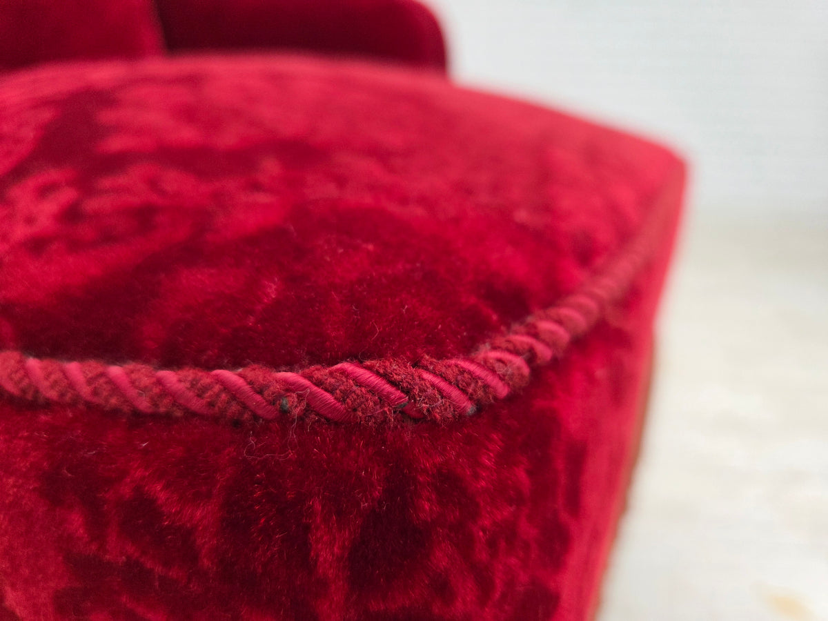 1950s, Danish vintage armchair, furniture velour, oak wood.