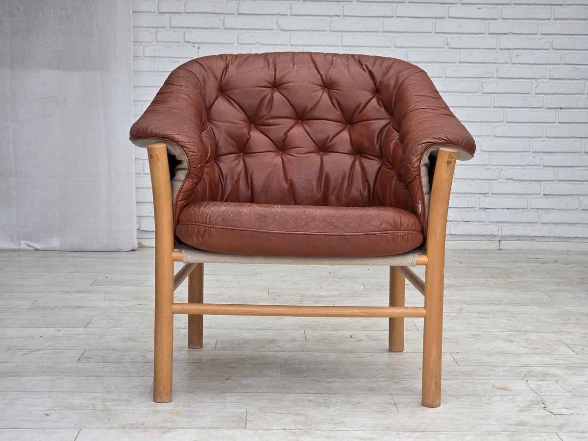 1970s, Swedish design by Gunnar Kentemo, armchair model G7 Pedro, leather.
