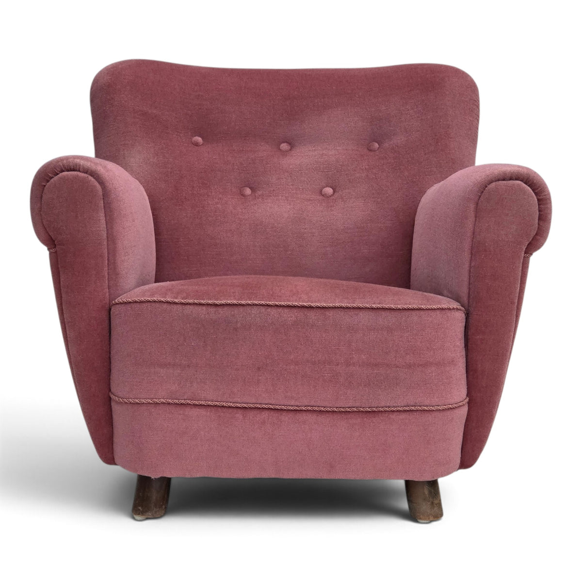 1960s, Danish relax armchair, furniture velour, oak wood.