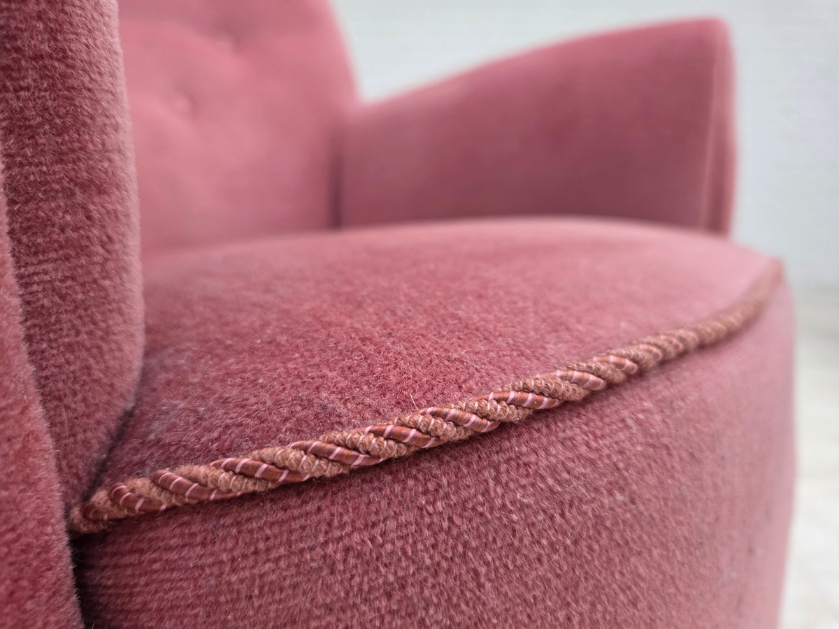 1960s, Danish relax armchair, furniture velour, oak wood.