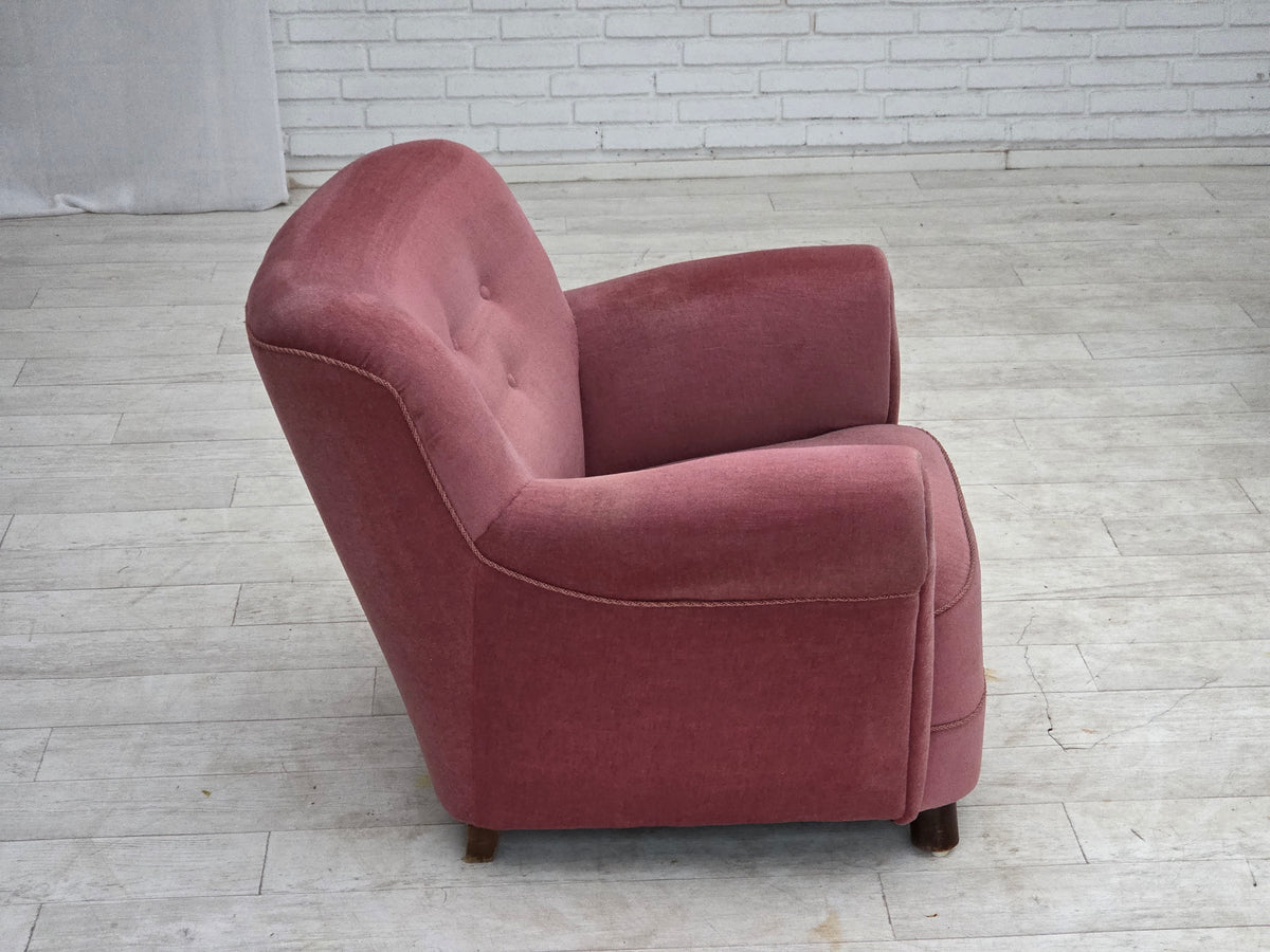 1960s, Danish relax armchair, furniture velour, oak wood.