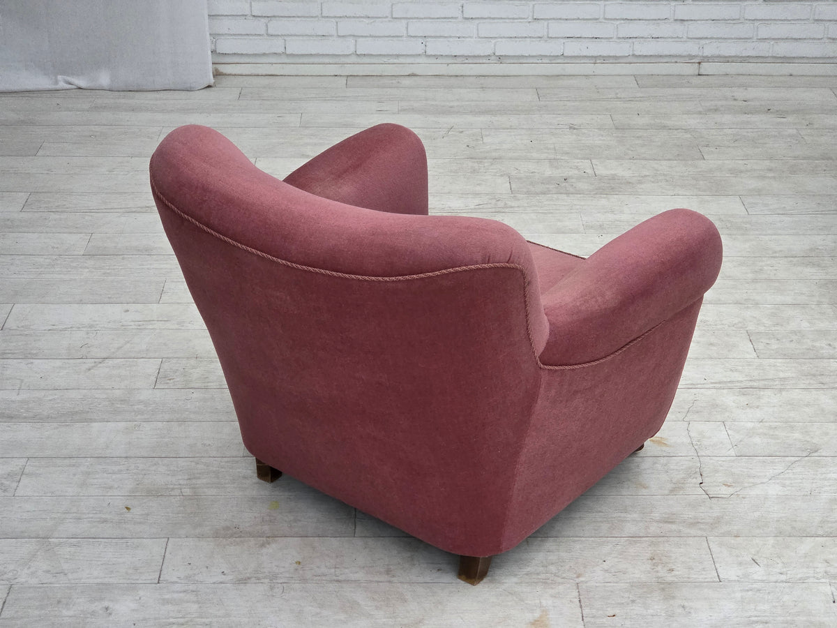 1960s, Danish relax armchair, furniture velour, oak wood.