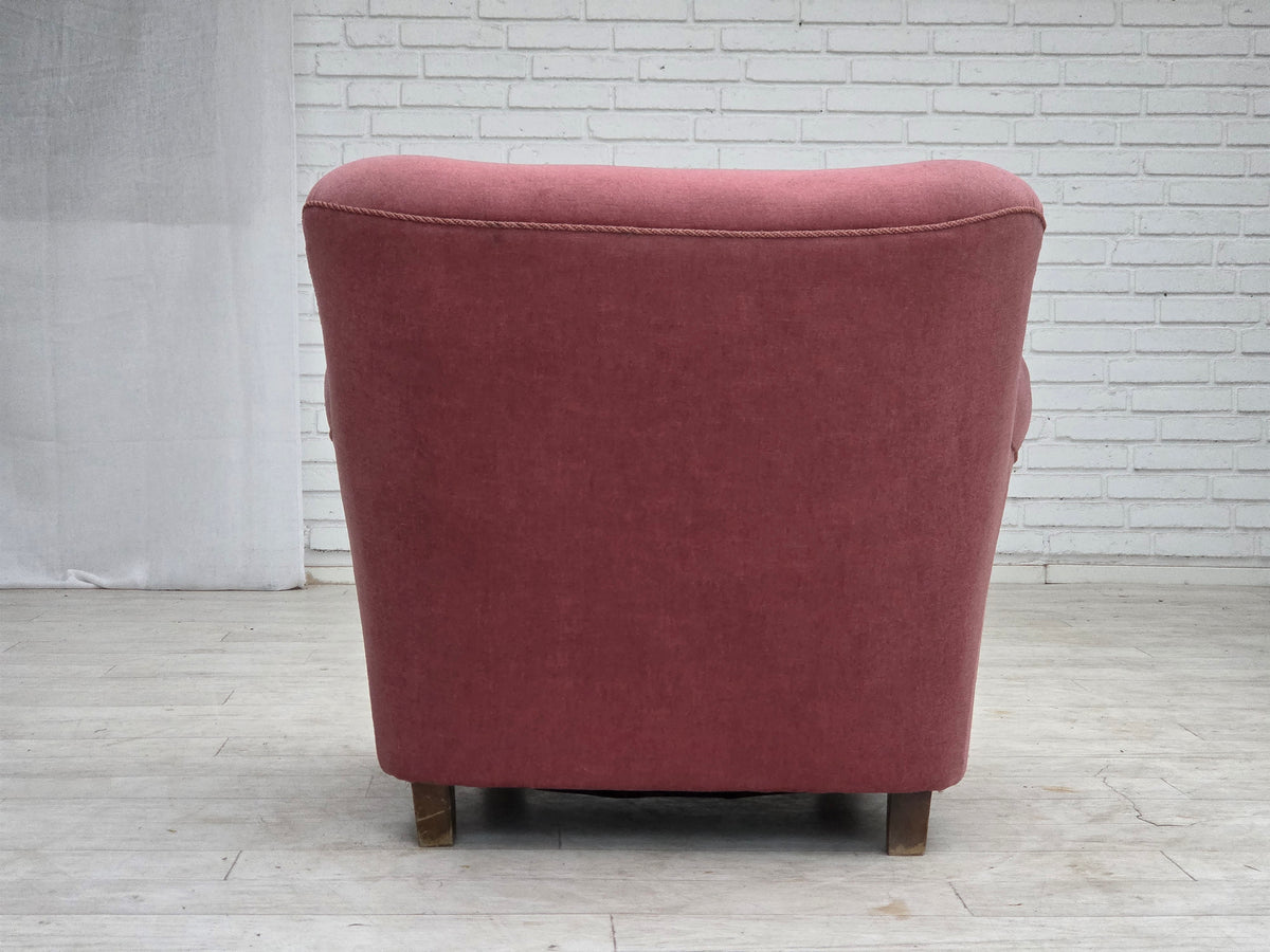 1960s, Danish relax armchair, furniture velour, oak wood.