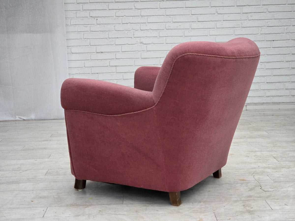 1960s, Danish relax armchair, furniture velour, oak wood.