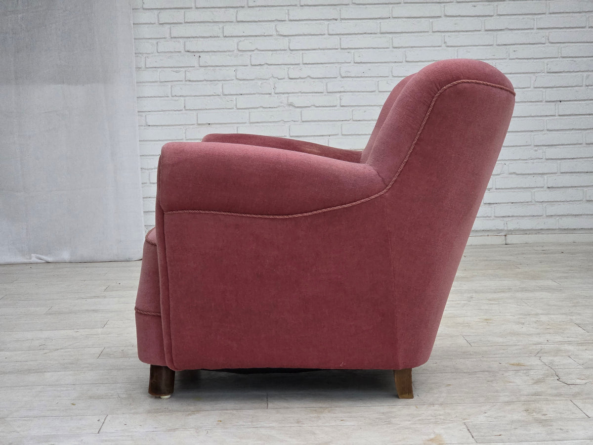 1960s, Danish relax armchair, furniture velour, oak wood.