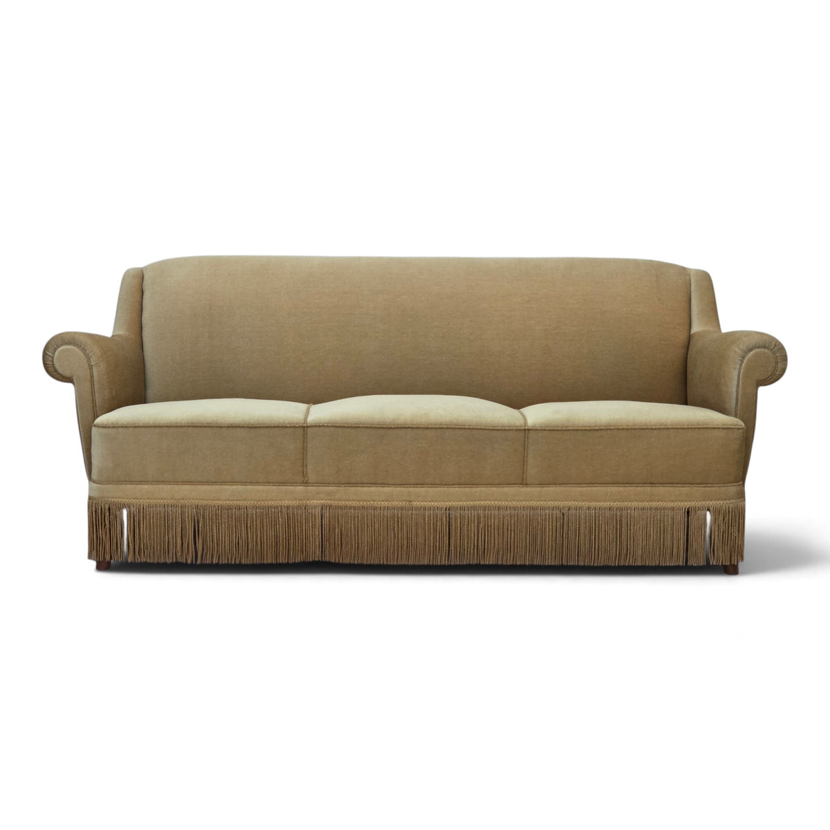 1970s, Danish 3-seater sofa, furniture velour, oak wood.