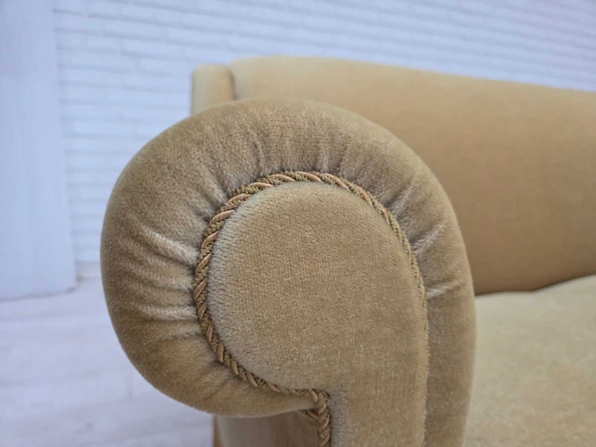 1970s, Danish 3-seater sofa, furniture velour, oak wood.