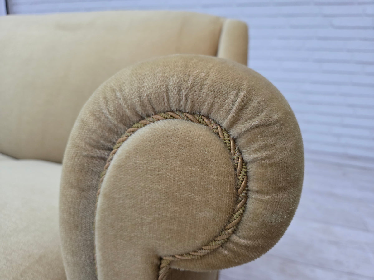 1970s, Danish 3-seater sofa, furniture velour, oak wood.