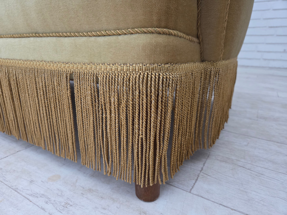 1970s, Danish 3-seater sofa, furniture velour, oak wood.