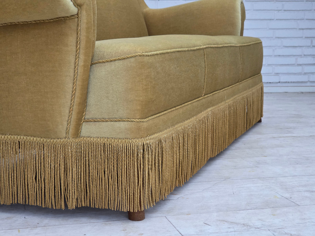1970s, Danish 3-seater sofa, furniture velour, oak wood.