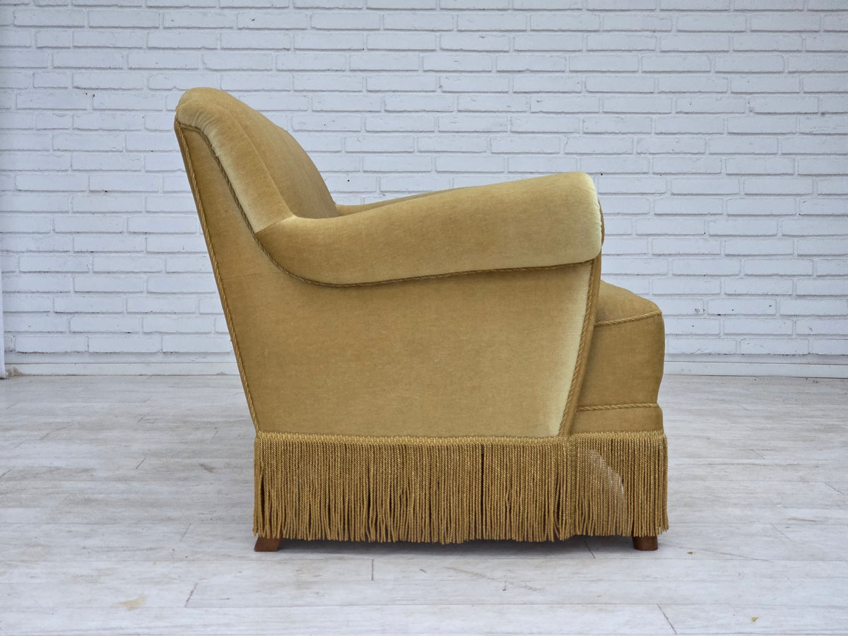 1970s, Danish 3-seater sofa, furniture velour, oak wood.