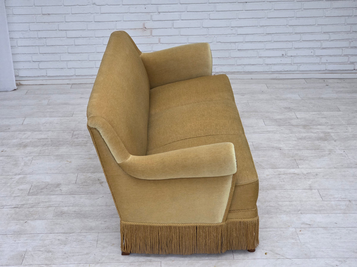 1970s, Danish 3-seater sofa, furniture velour, oak wood.