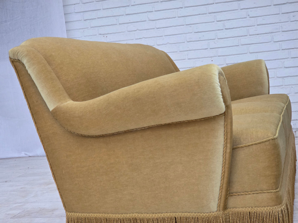 1970s, Danish 3-seater sofa, furniture velour, oak wood.