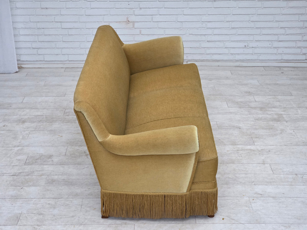 1970s, Danish 3-seater sofa, furniture velour, oak wood.
