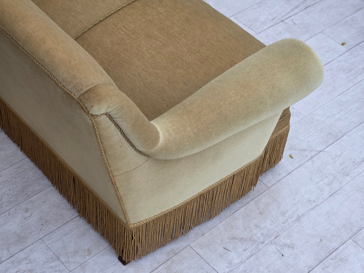 1970s, Danish 3-seater sofa, furniture velour, oak wood.