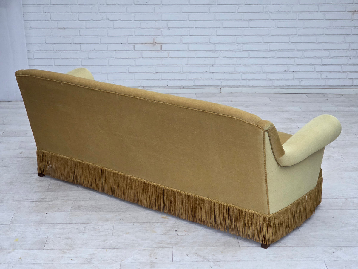 1970s, Danish 3-seater sofa, furniture velour, oak wood.
