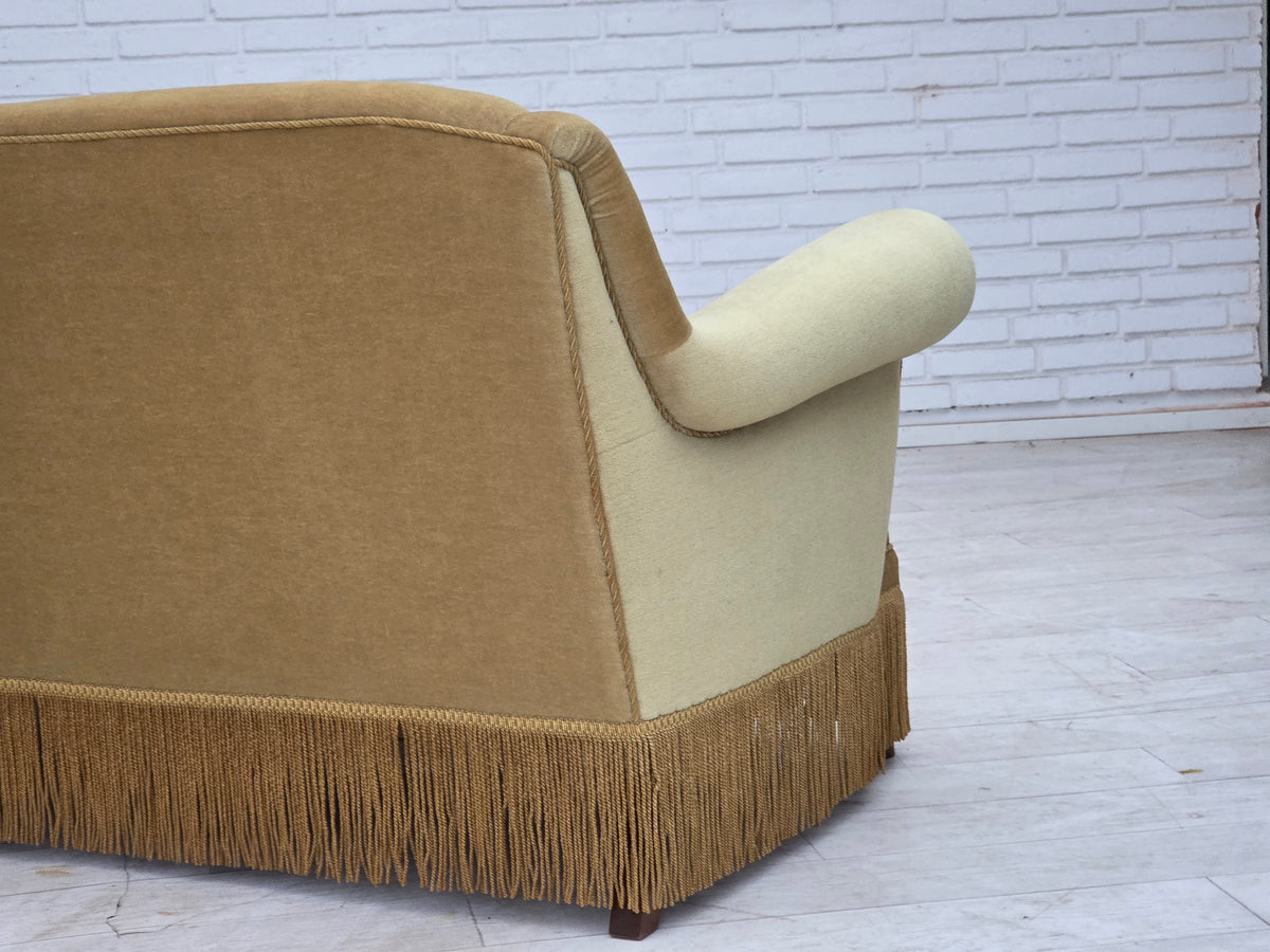 1970s, Danish 3-seater sofa, furniture velour, oak wood.
