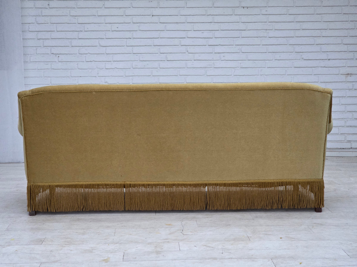 1970s, Danish 3-seater sofa, furniture velour, oak wood.