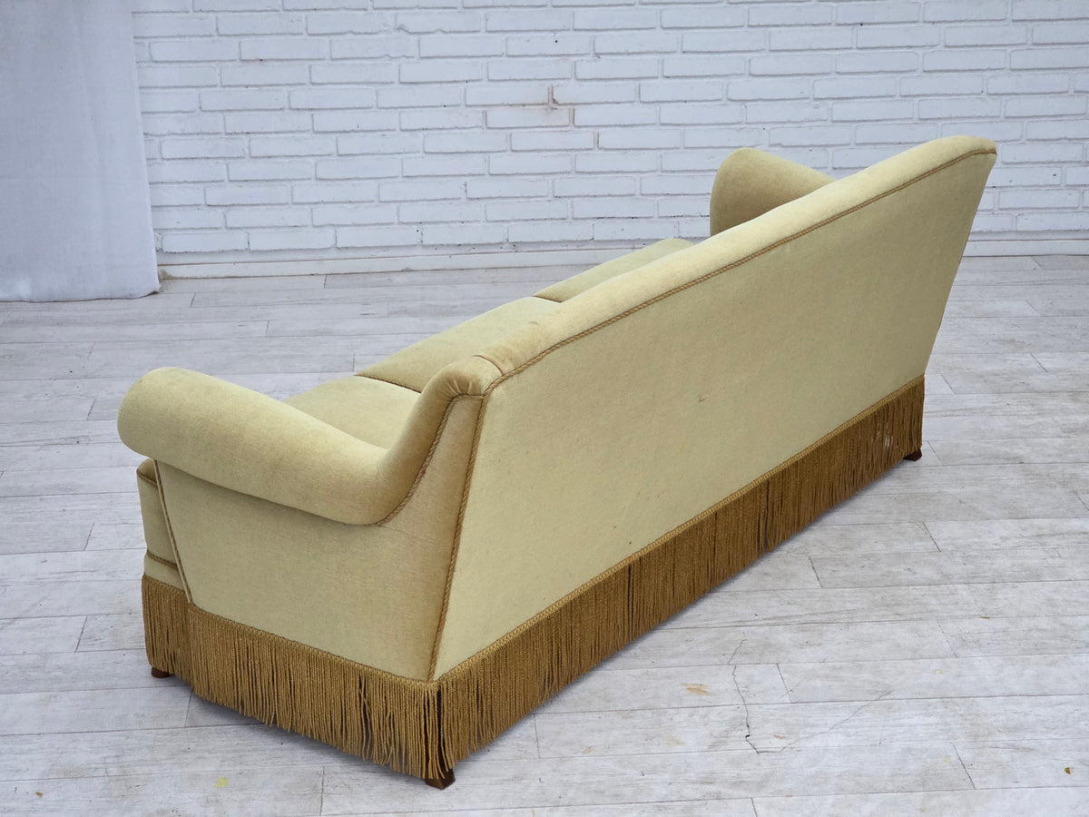 1970s, Danish 3-seater sofa, furniture velour, oak wood.