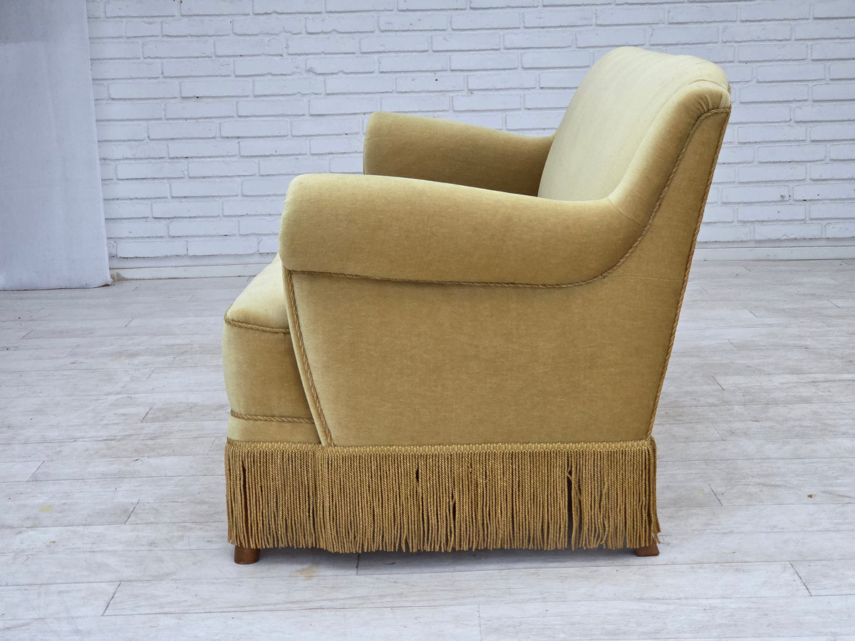 1970s, Danish 3-seater sofa, furniture velour, oak wood.