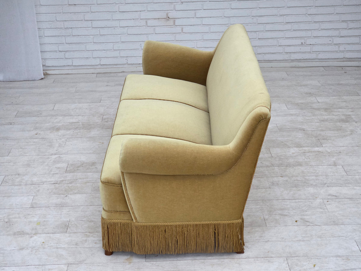 1970s, Danish 3-seater sofa, furniture velour, oak wood.