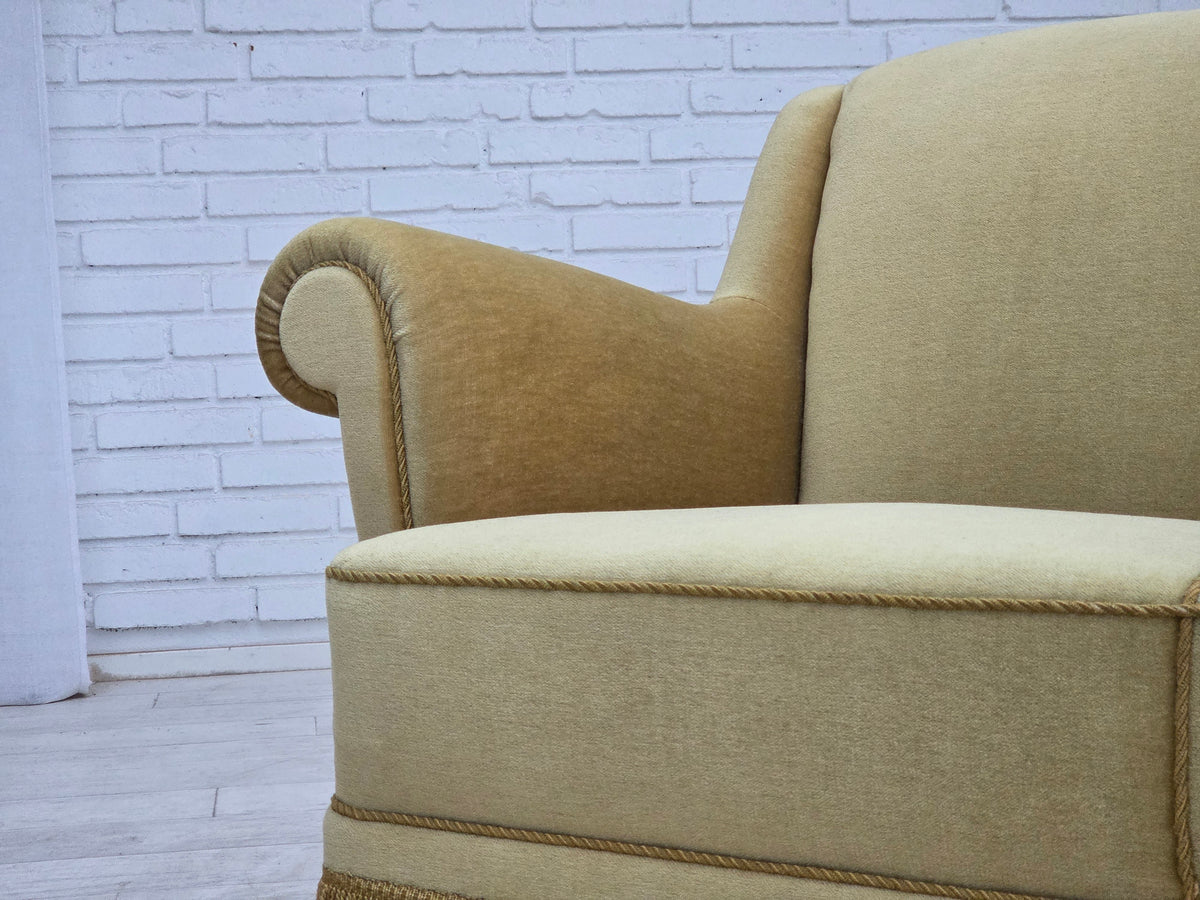 1970s, Danish 3-seater sofa, furniture velour, oak wood.