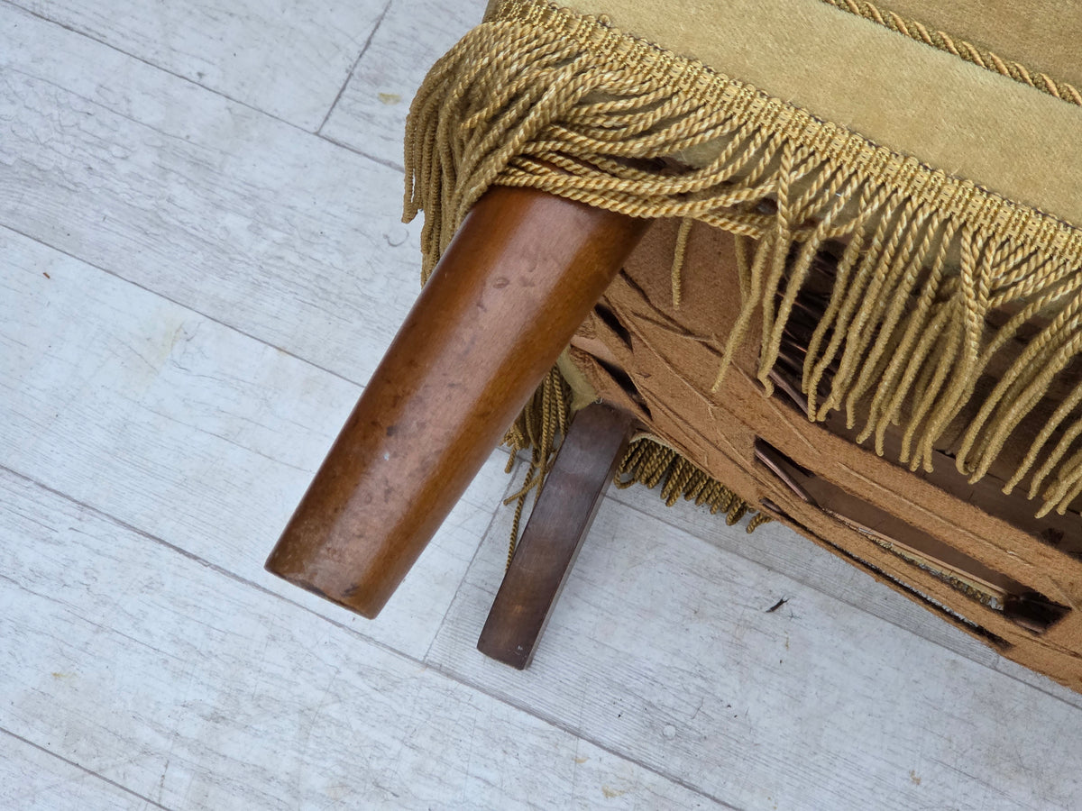 1970s, Danish 3-seater sofa, furniture velour, oak wood.