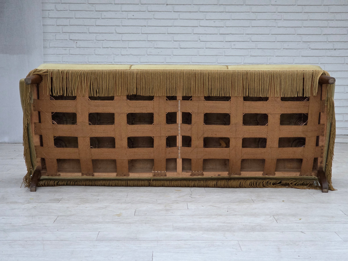 1970s, Danish 3-seater sofa, furniture velour, oak wood.