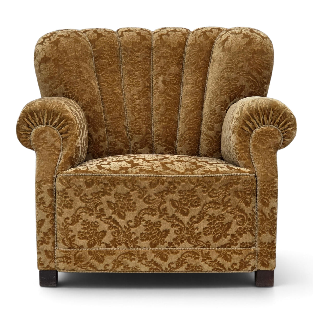 1960s, Danish relax armchair, furniture velour, oak wood.