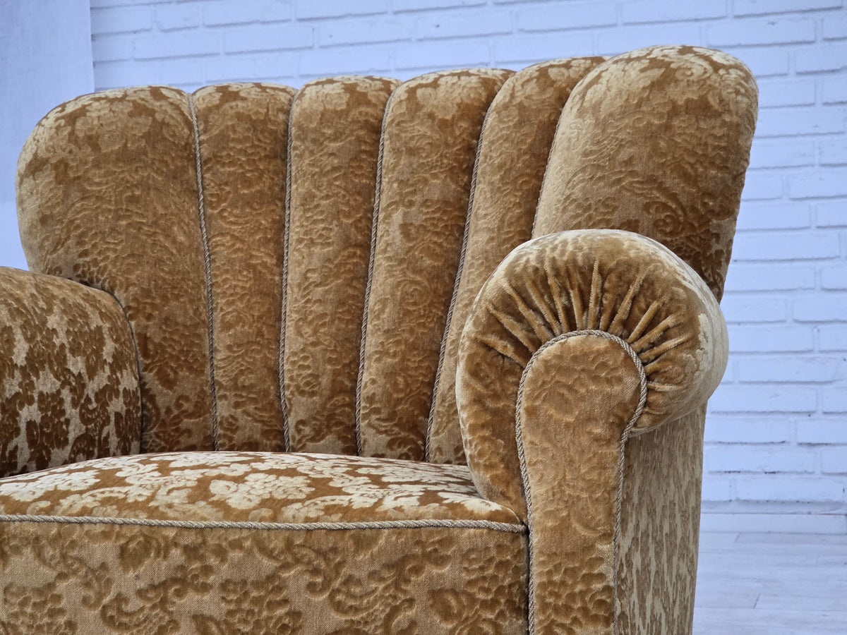 1960s, Danish relax armchair, furniture velour, oak wood.